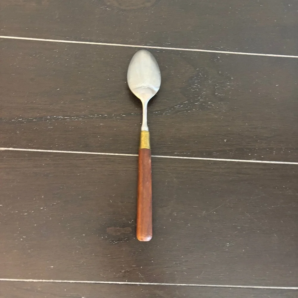 Taylor & Ng Vintage Stainless Japan Wood Handle Fork and Spoon Flatware Set MCM